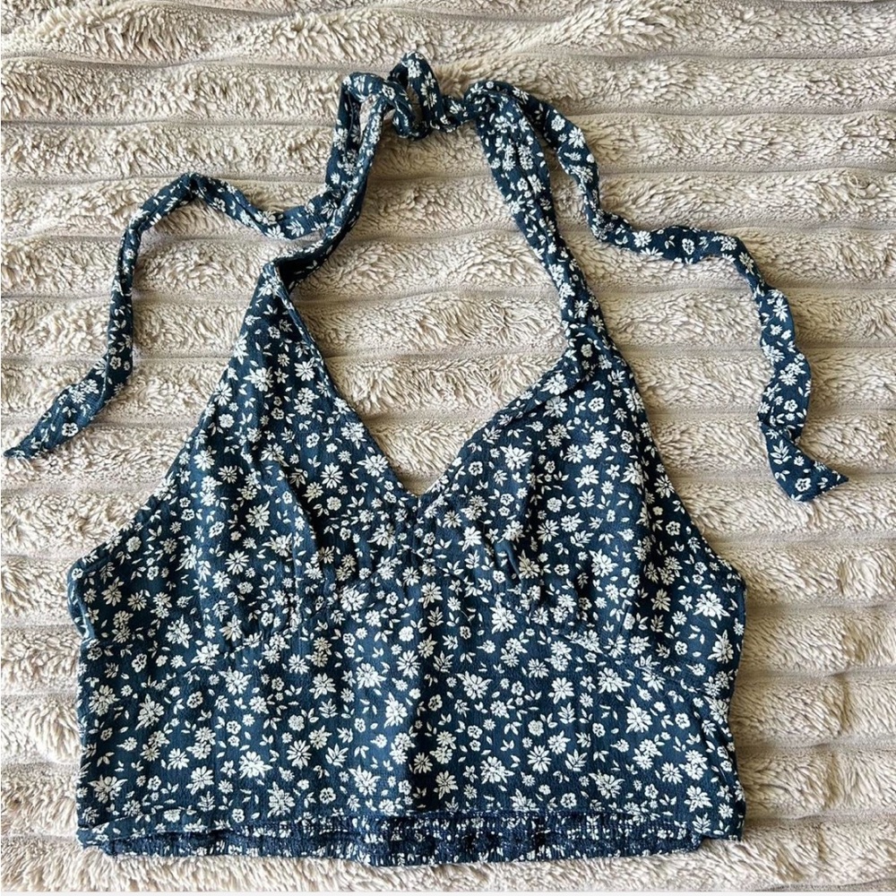 American Eagle Outfitters Blue Floral Halter Top